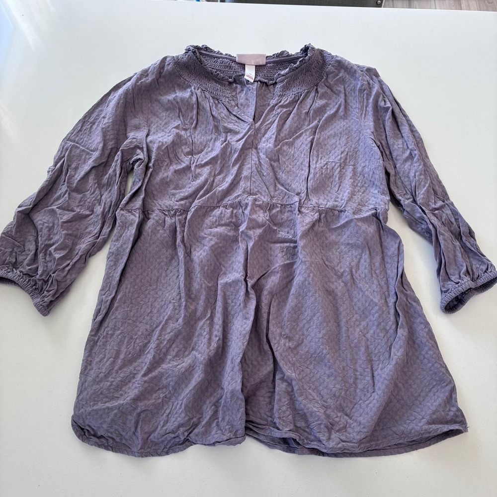 Isabel by Ingrid & Isabel Maternity Tunic Top Purple Clip Dot Smocked Neck M
